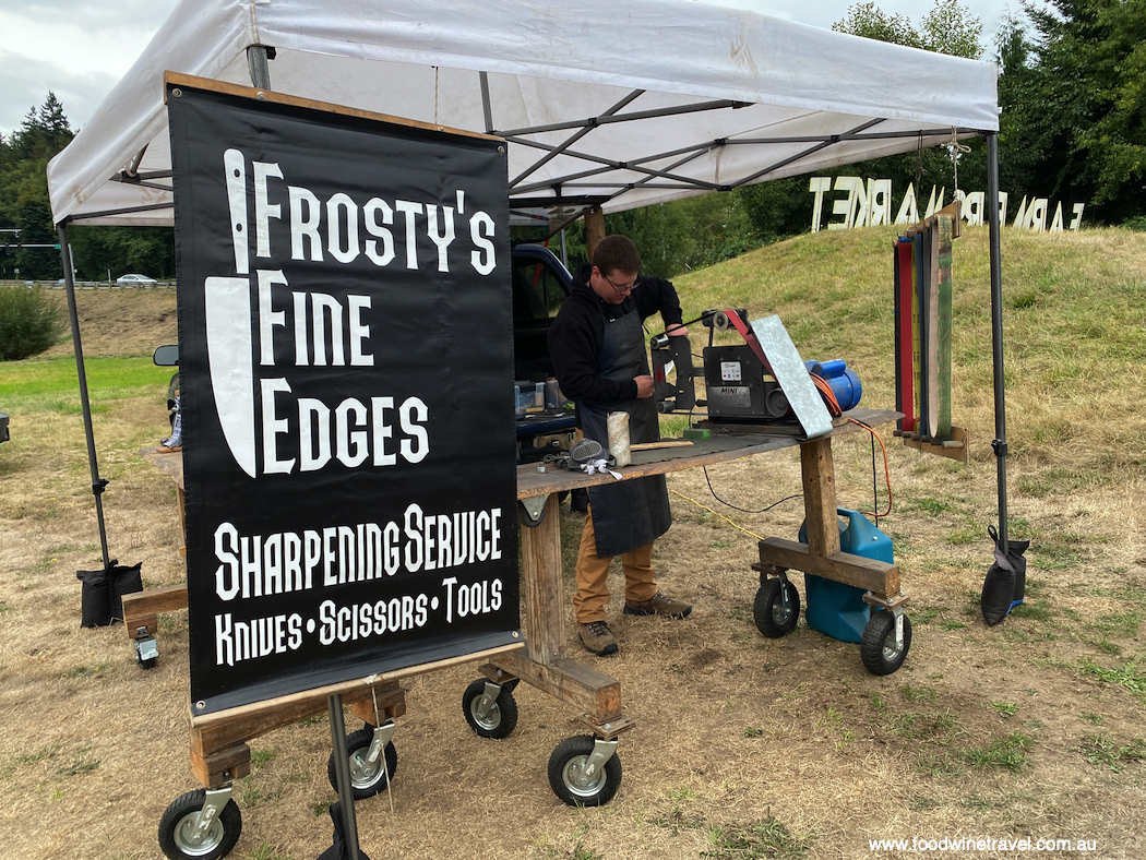 Frosty’s Fine Edges providing a knife-sharpening service.