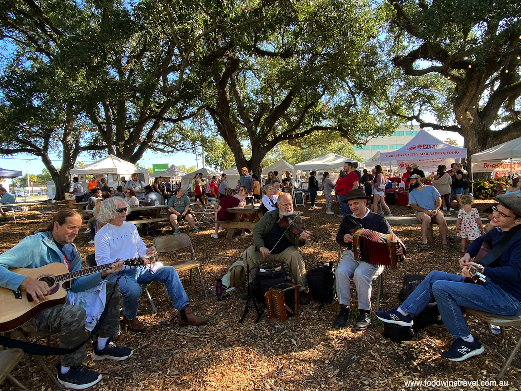 Cajun music jam session at the Lafayette Farmers and Artisans Market.