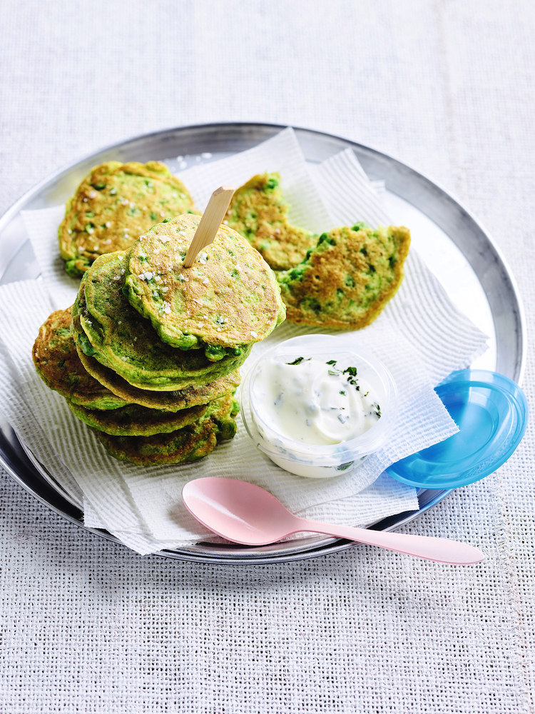 Check out this recipe for Green Pea Fritters from Lunchbox Box.