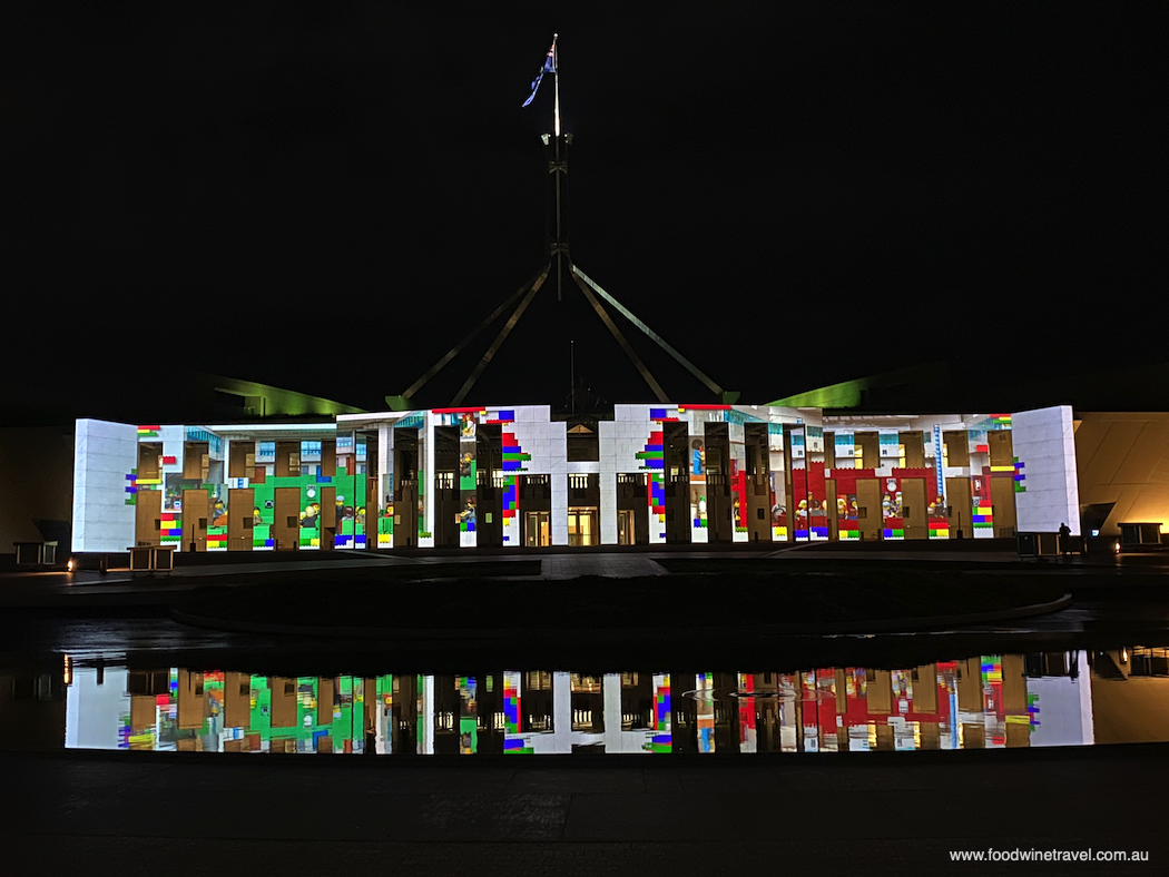 A Lego-themed design lights up Parliament House for Enlighten.