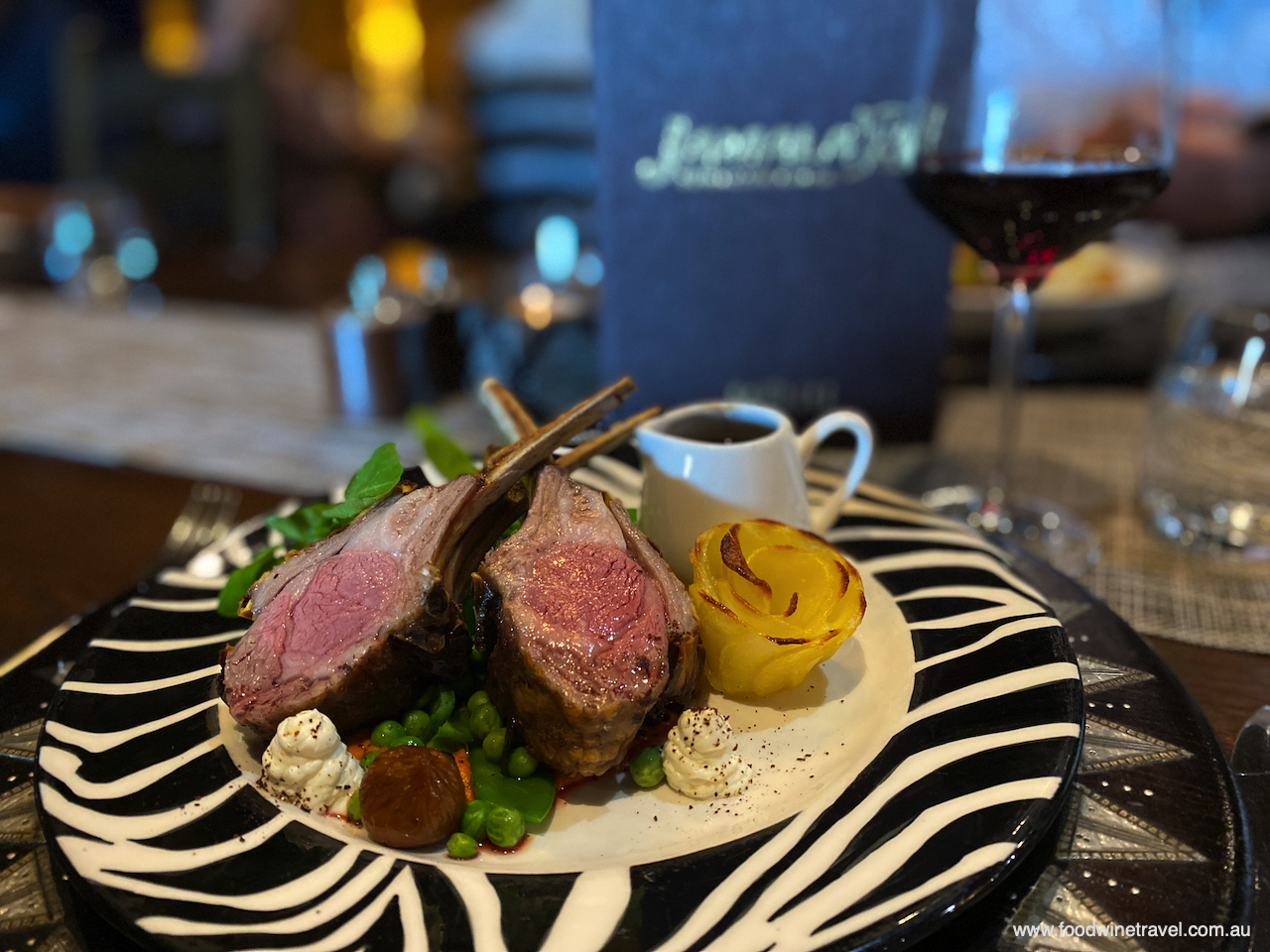 Dinner is a superb Roasted rack of lamb with Romesco sauce, potato rosettes, labneh, and fig jus.
