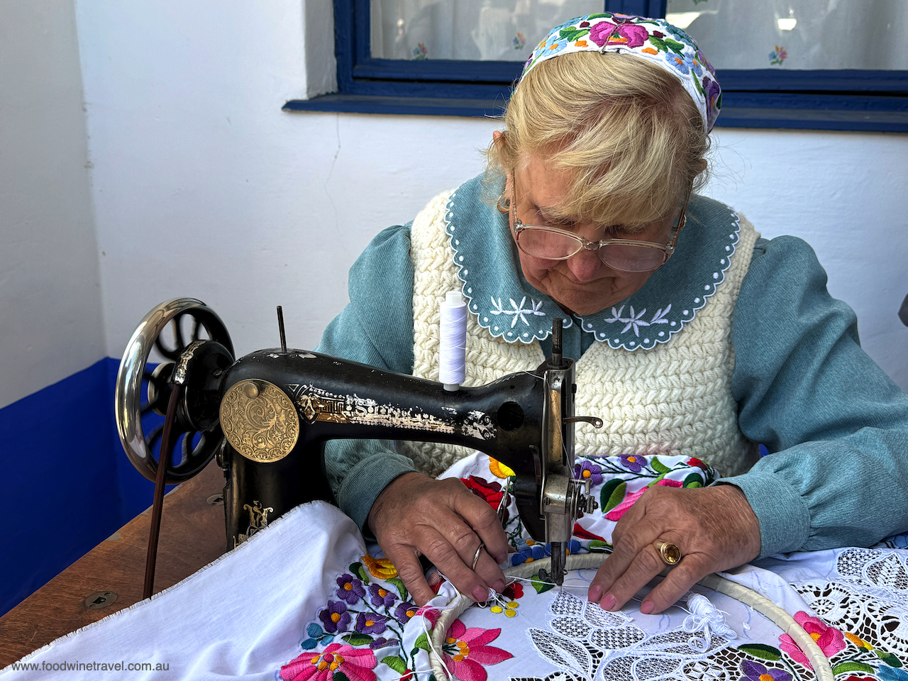 Traditional Hungarian embroidery being created at a 200-year-old house in Kalocsa.