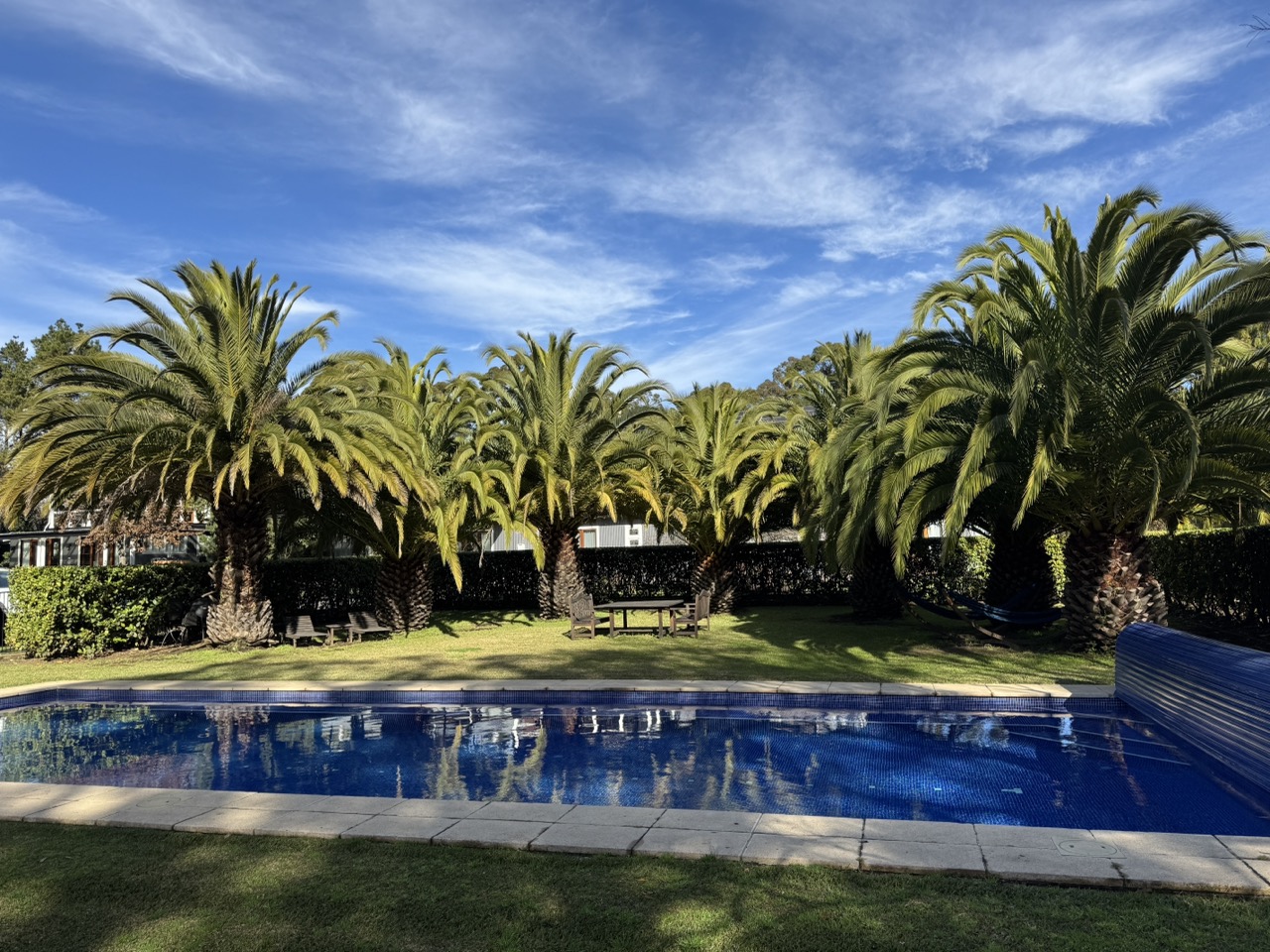 Guests can take a dip or do laps in the heated mineral swimming pool.