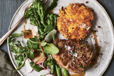 Pepper-crusted fillet of beef with sweet potato rosti, from The Magical Christmas Cookbook.