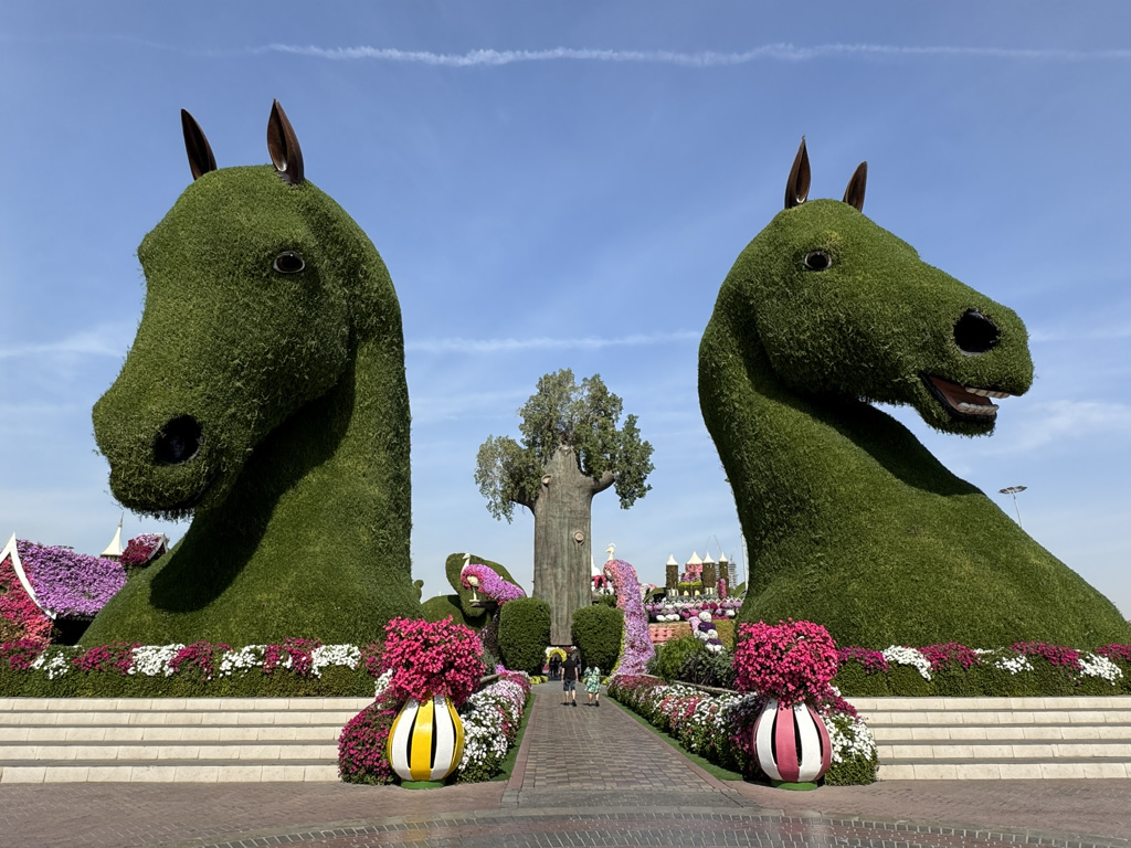 One of Dubai Miracle Garden displays channels the UAE love of horse racing.