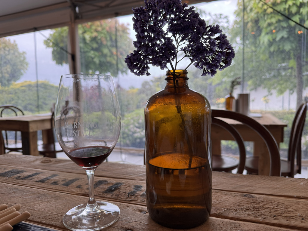 Tasting fine reds at the Marnong Estate cellar door.