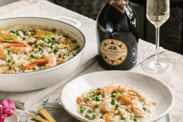 Santa Margherita Prosecco Superiore pairs beautifully with this Summer Risotto with prawns, peas and zucchini flowers.