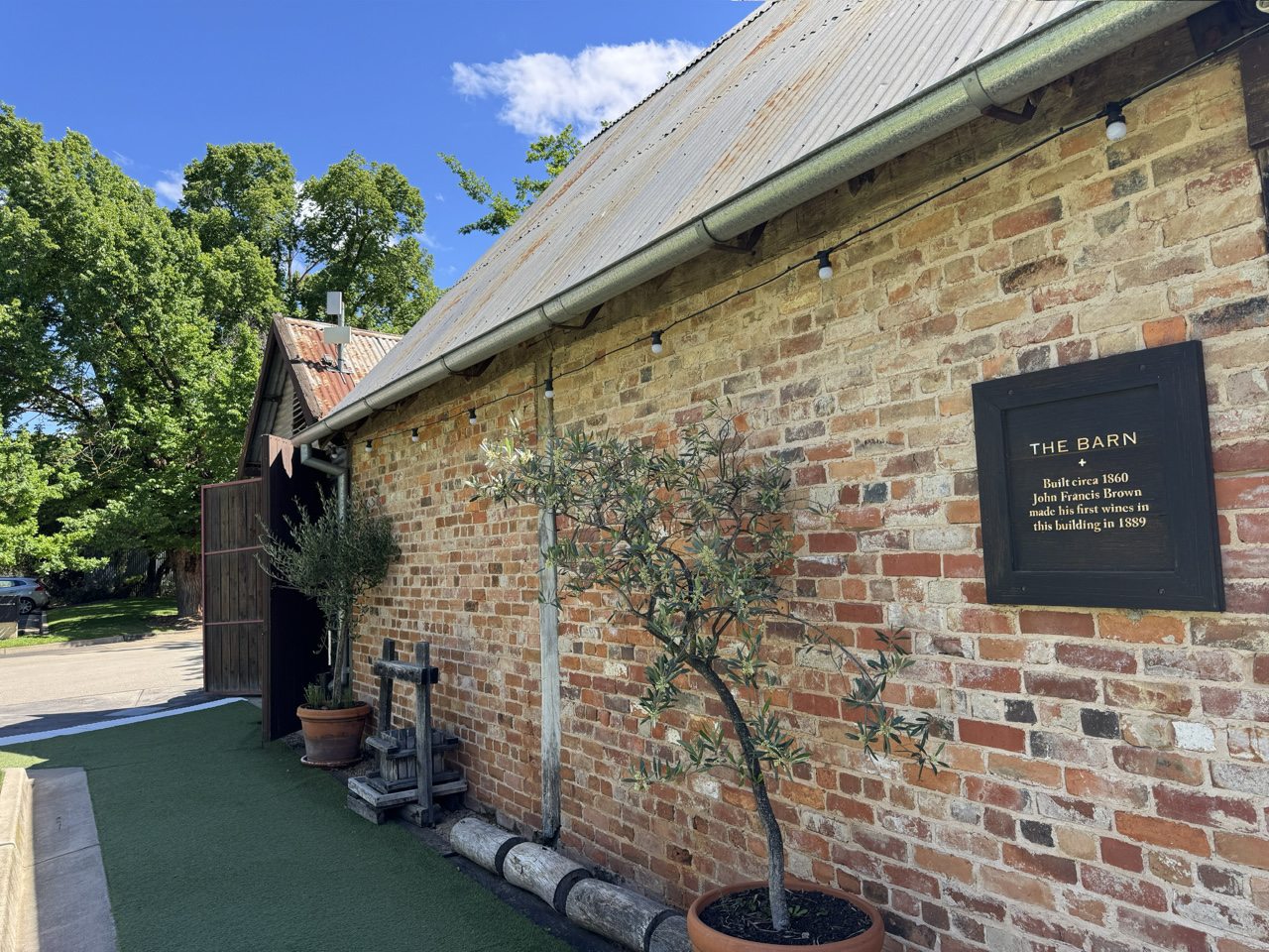 The barn where John Francis Brown made his first wine in the late 1880s.