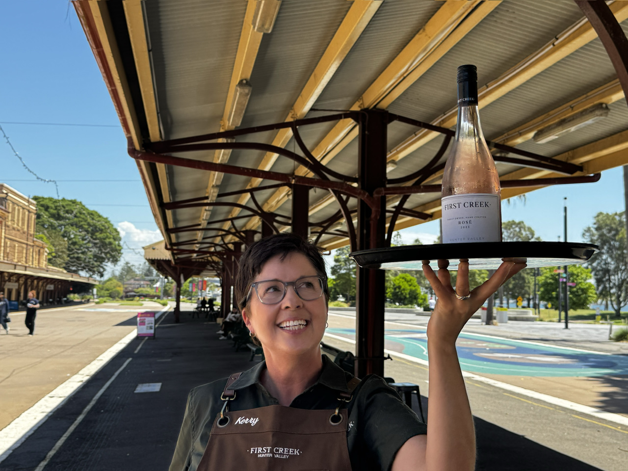 Kerry, from First Creek Wines, gearing up for the Waiter’s Race.