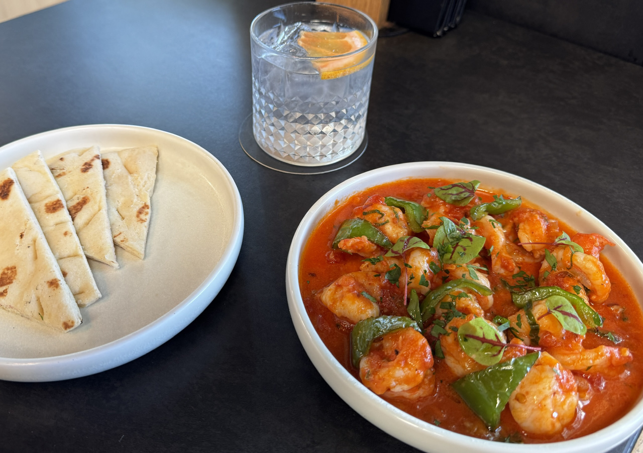 Newcastle Food Month. The Prawn Ajillo dish at Earp Distillery is served with Earp’s No.8 Dry Gin & Tonic.