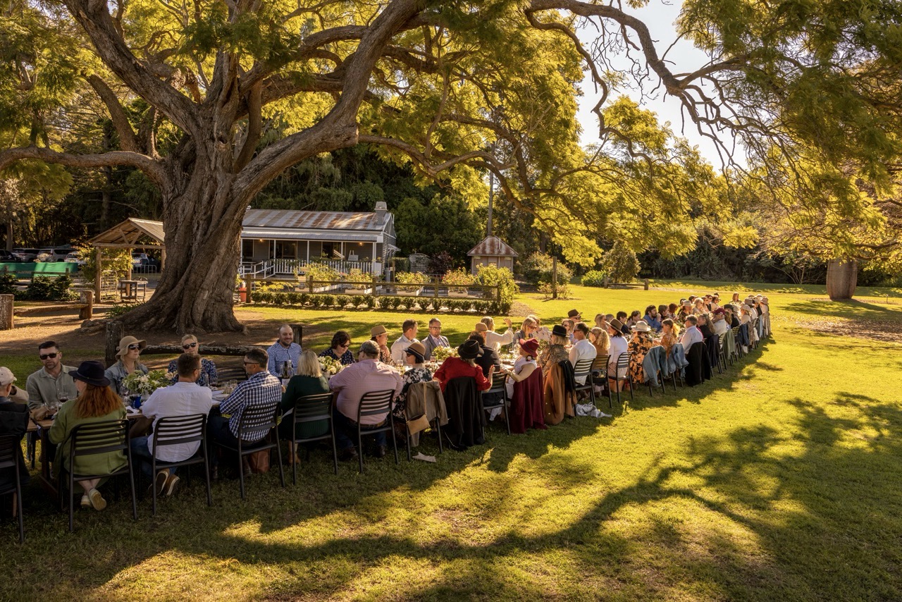 Dining under the trees at the Scenic Rim Farm Shop and Café during Eat Local Month.