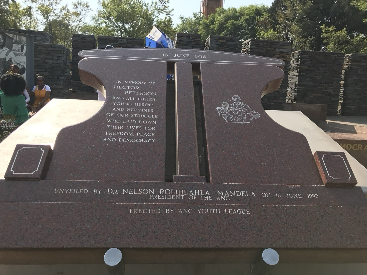 A plaque commemorating victims of the Soweto Uprising, in the square in front of the Hector Pieterson museum.