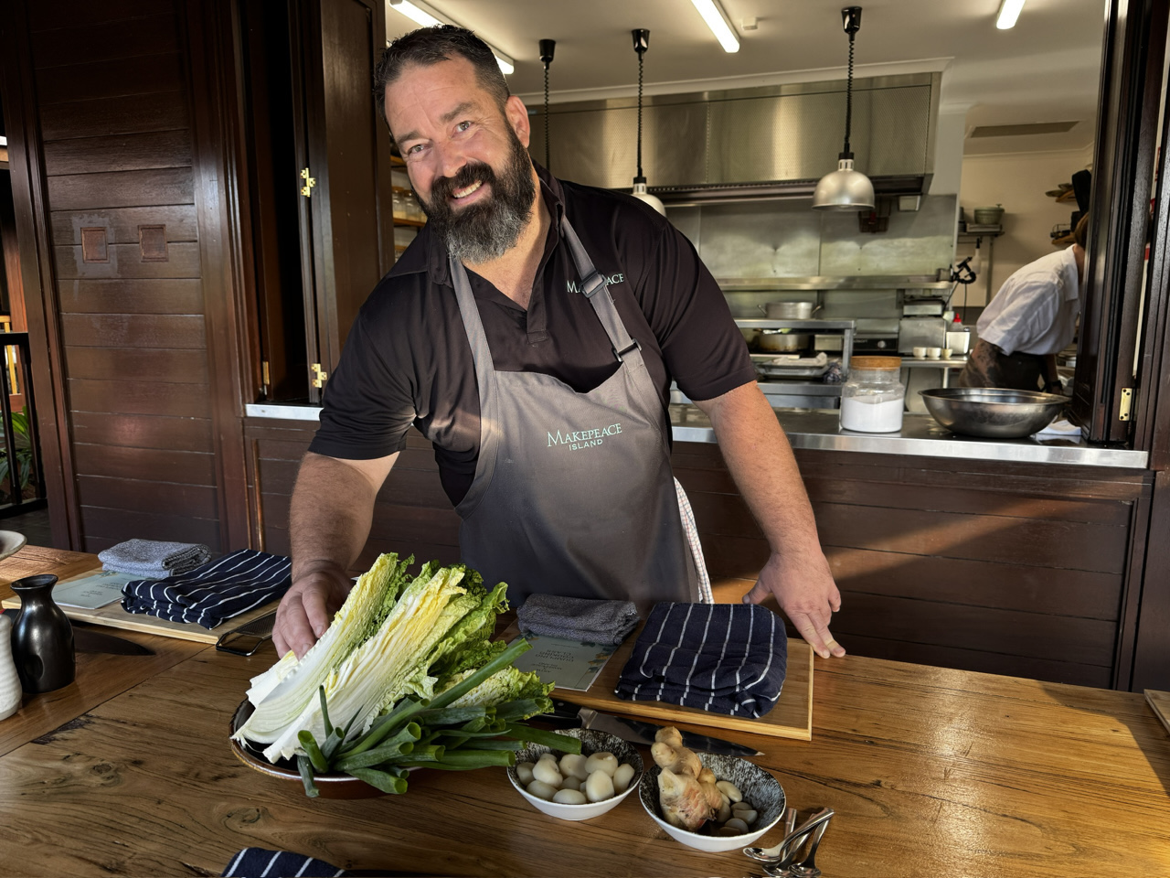 Executive chef Zeb Gilbert gets ready to demonstrate how to make gyozas.