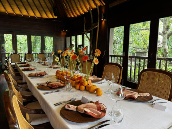 Makepeace Island. The Balinese-style dining pavilion is perfect for a long-table lunch.